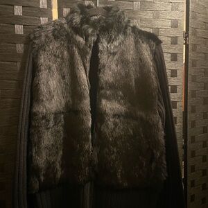 Ashley Stewart Elegant Black Faux Fur Sweater